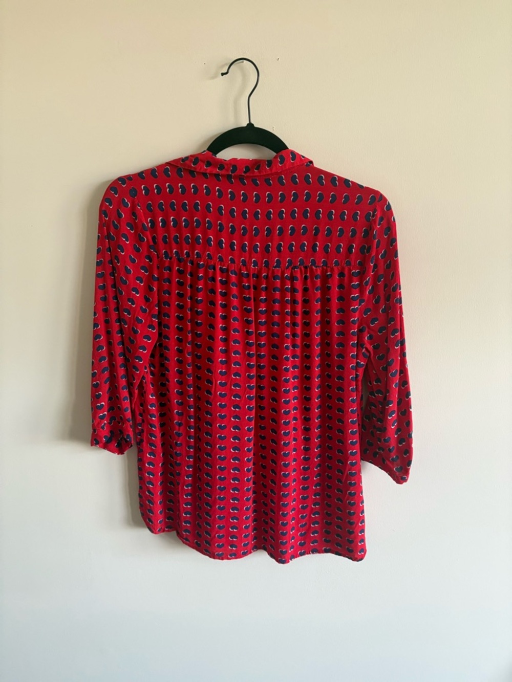 Printed Red Button-Front Blouse with Navy Motif - Picture 4 of 4